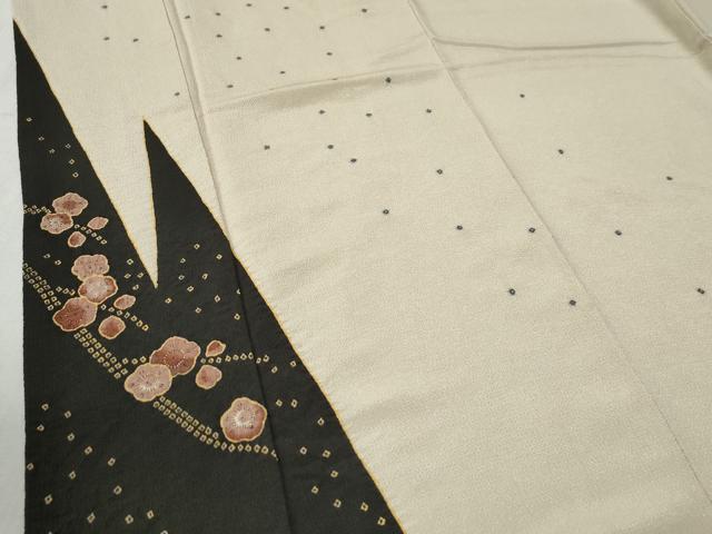 平和屋着物●訪問着　枝梅文　黒地　金彩　鬼しぼ縮緬　正絹　逸品　CABC6910yc_3