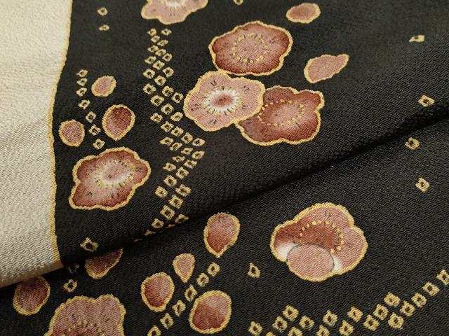 平和屋着物●訪問着　枝梅文　黒地　金彩　鬼しぼ縮緬　正絹　逸品　CABC6910yc_5