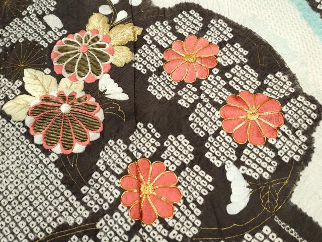 平和屋着物●豪華振袖　総絞り　駒刺繍　草花絵巻文　暈し染め　金彩　正絹　逸品　CABC6911yc 平和屋着物○豪華振袖 総絞り 駒刺繍 草花絵巻文 暈し染め 金彩 正絹