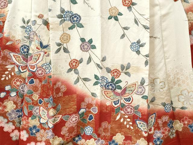 平和屋着物●豪華振袖　絞り　花蝶文　暈し染め　金彩　正絹　逸品　CABC6912yc 平和屋着物○豪華振袖 花蝶文 暈し染め 金彩 正絹 逸品 AABG7526phの
