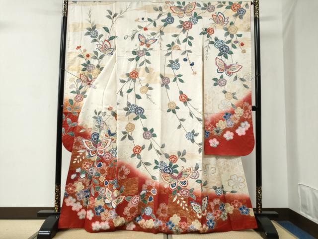 平和屋着物●豪華振袖　絞り　花蝶文　暈し染め　金彩　正絹　逸品　CABC6912yc 平和屋着物○豪華振袖 絞り 花蝶文 暈し染め 金彩 正絹 逸品
