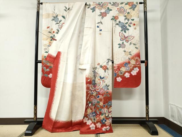 平和屋着物●豪華振袖　絞り　花蝶文　暈し染め　金彩　正絹　逸品　CABC6912yc 平和屋着物○豪華振袖 花蝶文 暈し染め 金彩 正絹 逸品 AABG7526phの