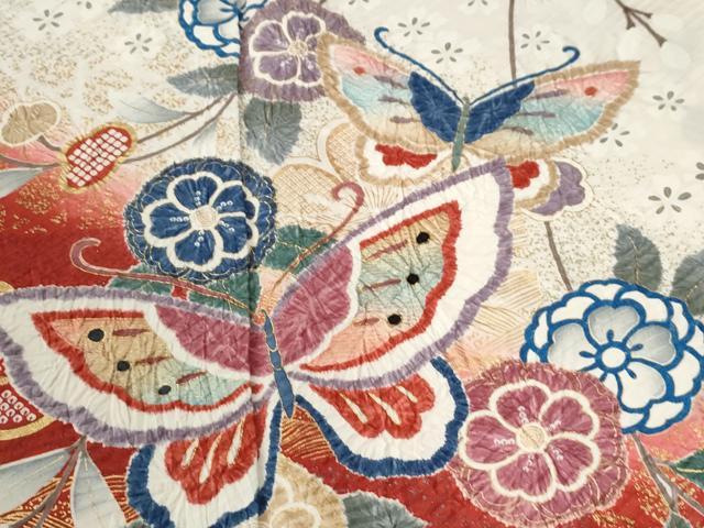 平和屋着物●豪華振袖　絞り　花蝶文　暈し染め　金彩　正絹　逸品　CABC6912yc 平和屋着物○豪華振袖 花蝶文 暈し染め 金彩 正絹 逸品 AABG7526phの