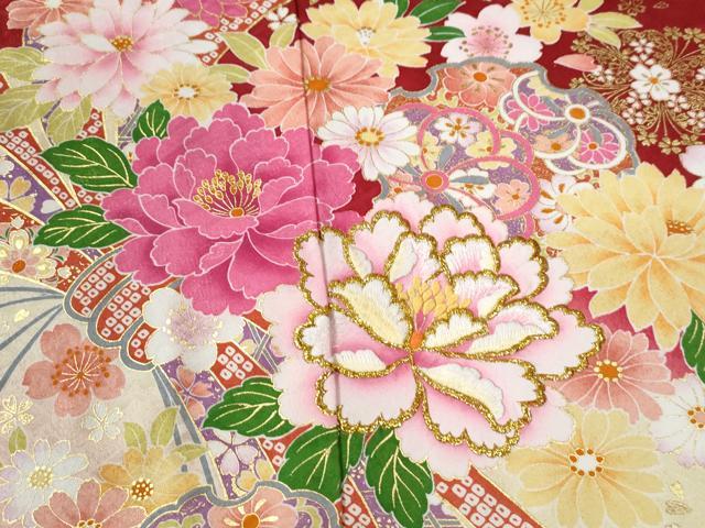 平和屋着物●豪華振袖　刺繍　束ね熨斗雪輪草花文　ラメ糸　暈し染め　金彩　仮絵羽　逸品　未使用　CABC6918yc 平和屋着物○豪華振袖 刺繍 束ね熨斗雪輪草花文 ラメ糸 暈し染め 金彩