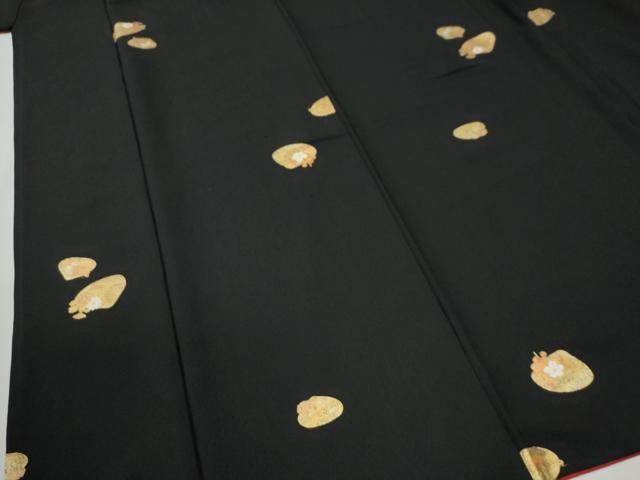 平和屋着物●上質な小紋　貝合わせ花文　黒地　金彩　ロング丈　正絹　逸品　CABC6969yc_3