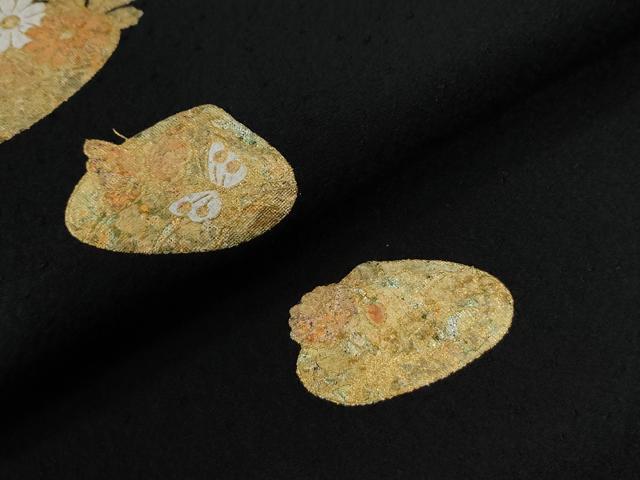 平和屋着物●上質な小紋　貝合わせ花文　黒地　金彩　ロング丈　正絹　逸品　CABC6969yc_5
