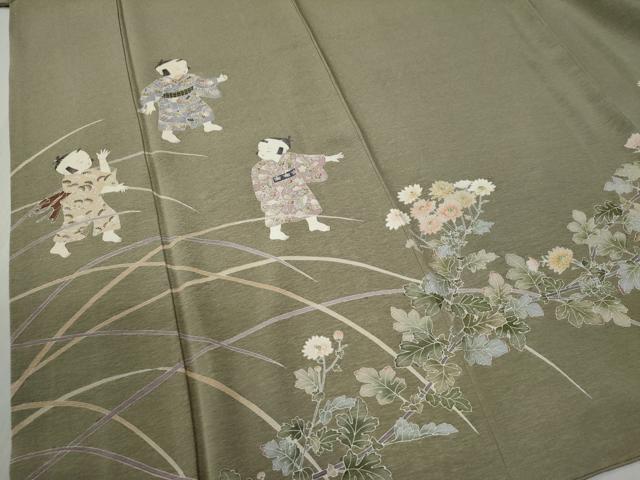 平和屋着物●色留訪問着　友禅　作家物　童子遊び　正絹　逸品　CABC7028yc_3
