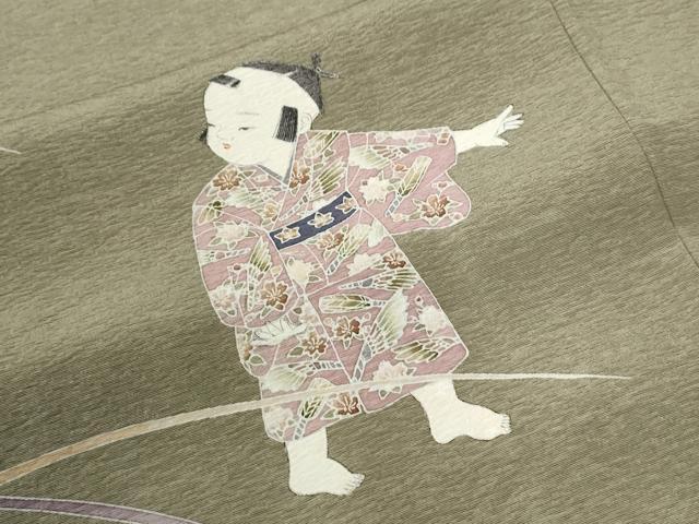 平和屋着物●色留訪問着　友禅　作家物　童子遊び　正絹　逸品　CABC7028yc_5
