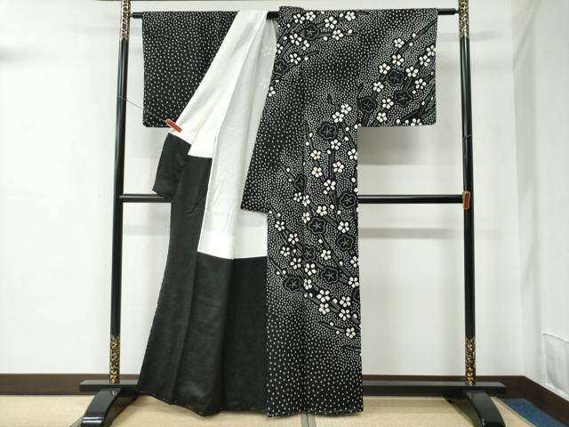 平和屋着物●訪問着　総絞り　枝梅文　黒地　正絹　逸品　未使用　CABC7056yc_1