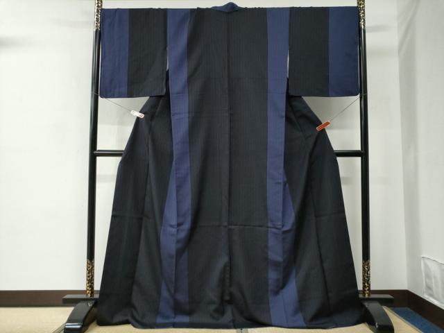 平和屋着物●本塩沢　縞　黒地　ロング丈　正絹　逸品　CABC7090yc 平和屋着物○本塩沢 縞 黒地 ロング丈 正絹 逸品 CABC7090yc 【公式通販】