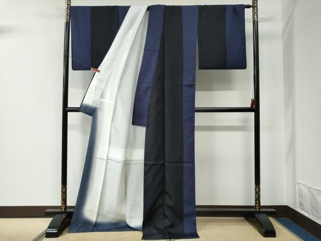平和屋着物○本塩沢 縞 黒地 ロング丈 正絹 逸品 CABC7090yc 【公式通販】