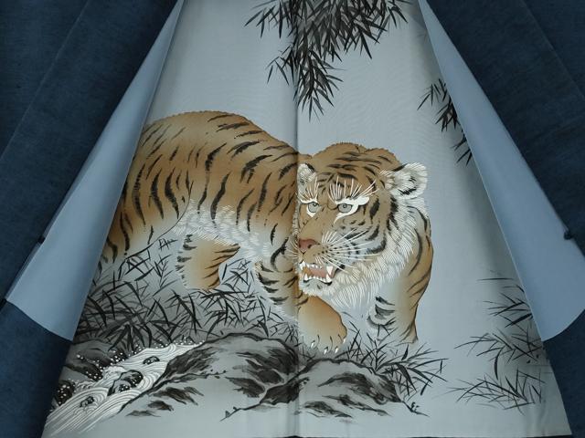 平和屋着物●男性　紬　アンサンブル　色無地　濃紺地　羽裏：虎　正絹　逸品　CABC7093yc_8