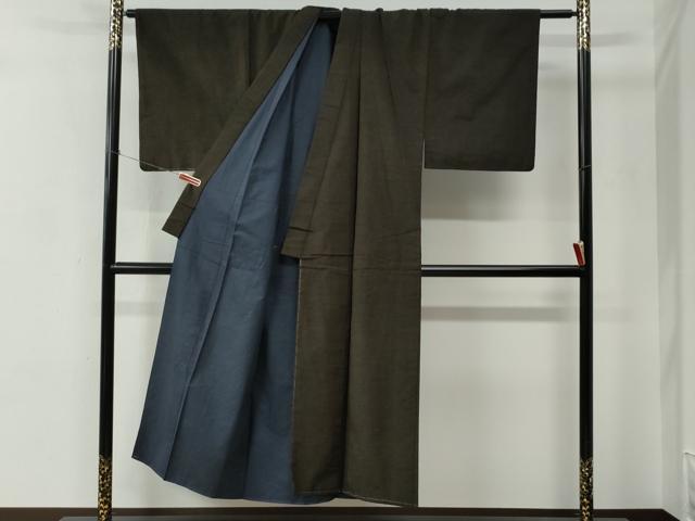 平和屋着物●男性　紬　髭紬羽織セット　色無地　赤墨色　正絹　逸品　未使用　CABC7097yc_1