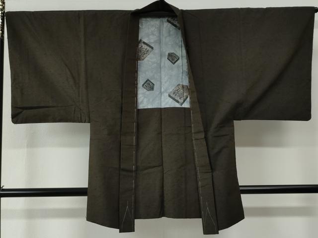 平和屋着物●男性　紬　髭紬羽織セット　色無地　赤墨色　正絹　逸品　未使用　CABC7097yc_5
