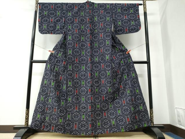 平和屋着物○久留米絣 単衣 蜀江花唐草文 綿 逸品 CABC7118yc 【公式