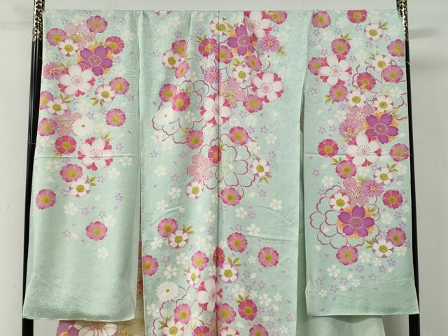 平和屋着物●豪華振袖　花蝶文　暈し染め　銀通し地　仮絵羽　逸品　未使用　CABC7128yc_1