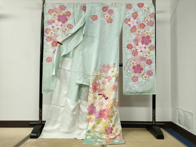 平和屋着物●豪華振袖　花蝶文　暈し染め　銀通し地　仮絵羽　逸品　未使用　CABC7128yc_3