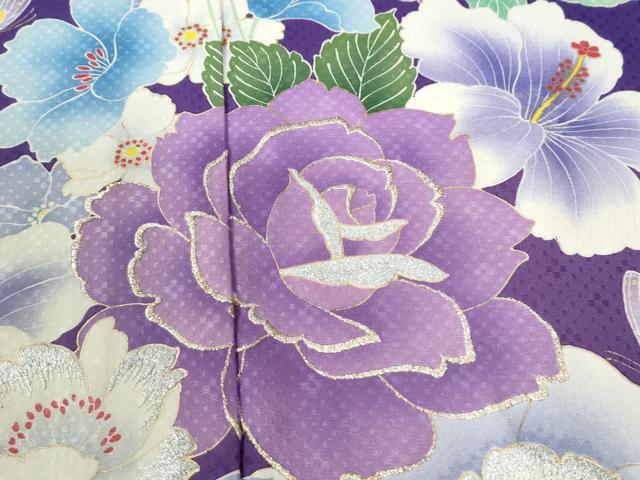 平和屋着物●豪華振袖　薔薇　牡丹花蝶文　ラメ糸　暈し染め　金彩　仮絵羽　逸品　未使用　CABC7134yc 平和屋着物○豪華振袖 薔薇 牡丹花蝶文 ラメ糸 暈し染め 金彩 仮絵羽