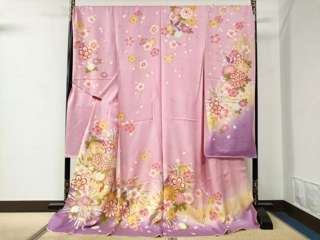 平和屋着物●豪華振袖　駒刺繍　菊花文　暈し染め　金彩　仮絵羽　逸品　未使用　CABC7151yc 平和屋着物○豪華振袖 駒刺繍 菊花文 暈し染め 金彩 仮絵羽 逸品 未