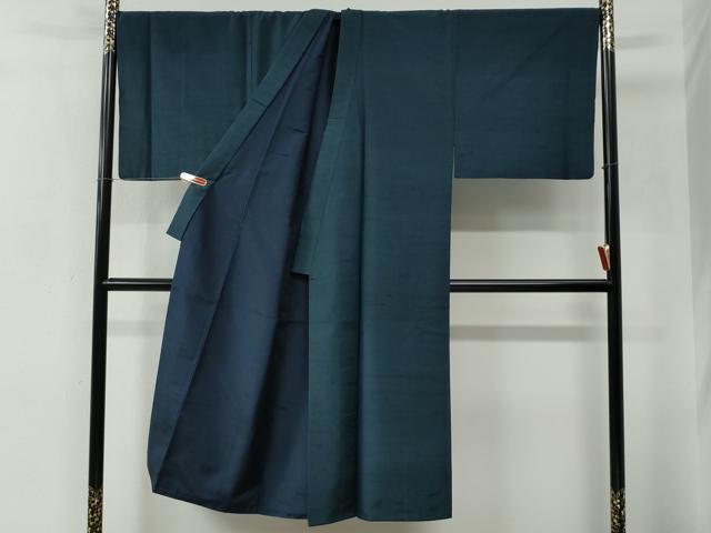 平和屋着物○男性 紬 アンサンブル 色無地 紺地 キングサイズ 正絹