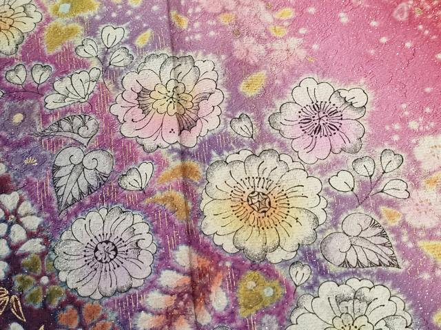 平和屋着物●豪華振袖　辻が花　絞り　暈し染め　金通し地　正絹　逸品　CABC7166yc_4