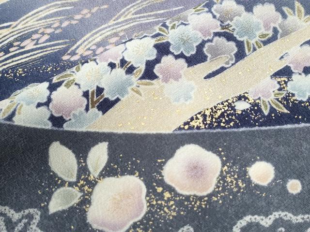 平和屋着物○訪問着 駒刺繍 霞松竹梅花文 暈し染め 金彩 正絹 逸品