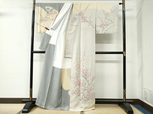 平和屋着物●名門・上野家　上野街子　清染居　訪問着　枝梅文　正絹　逸品　CABC7190yc_1