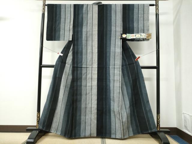 平和屋着物●本場結城紬　重要無形文化財　縞　証紙付き　正絹　逸品　未使用　CABC7191yc_1