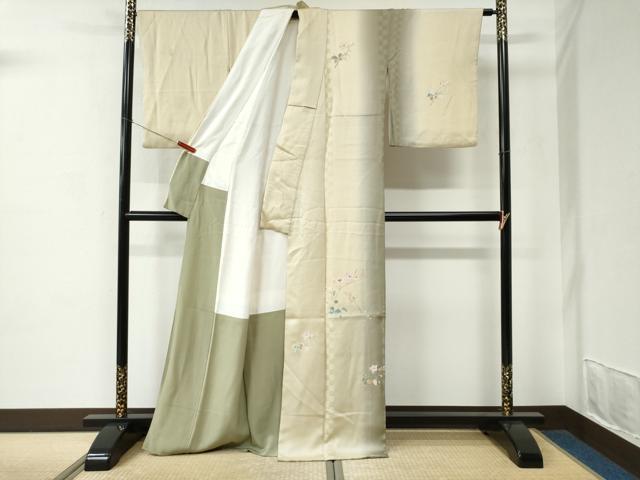 平和屋着物●訪問着　総刺繍　枝花文　暈し染め　正絹　逸品　CABC7198yc_1