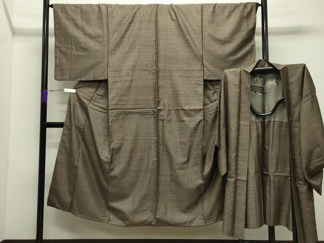 平和屋着物●男性　紬　アンサンブル　絣柄　正絹　逸品　CABC8020gh