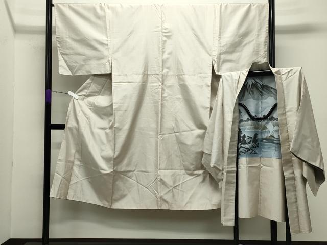 平和屋着物●男性　紬　アンサンブル　網代織り　正絹　逸品　未使用　CABC8038gh