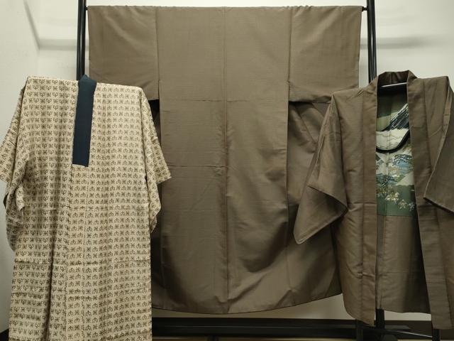 平和屋着物●男性　紬　アンサンブル・長襦袢セット　120亀甲　総詰め　正絹　逸品　CABC8095gh