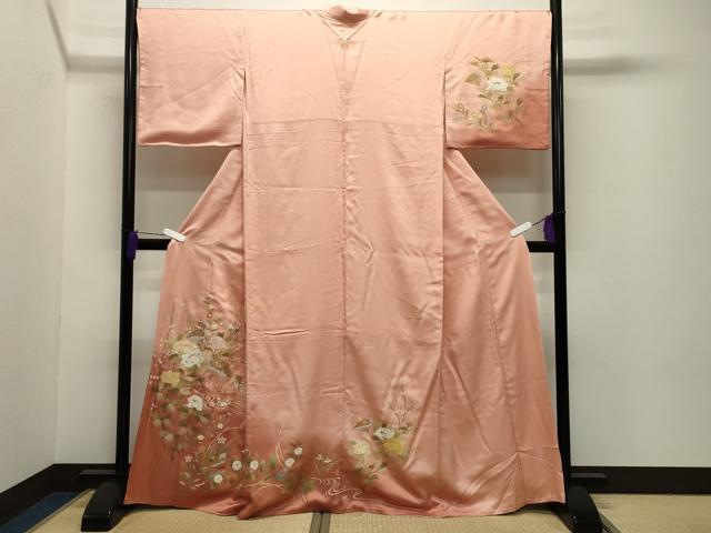 平和屋着物○訪問着 鴛鴦扇面花文 暈し染め 金彩 正絹 逸品