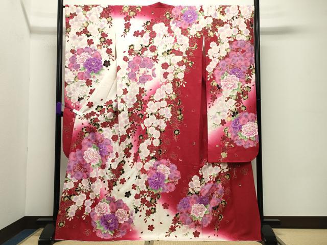 平和屋着物○小振袖 二尺袖 花鳥丸文 鶴 金彩 洗える着物 AABG5237ckの