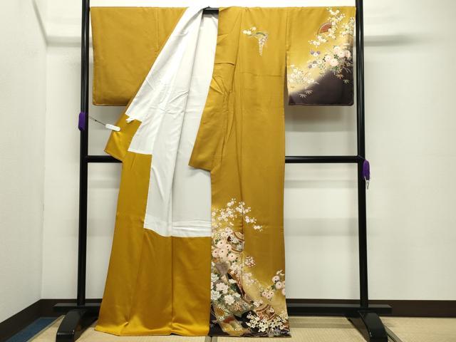 平和屋着物●訪問着　鈴　飛鶴花文　暈し染め　金彩　正絹　逸品　未使用　CABC8175gh_1