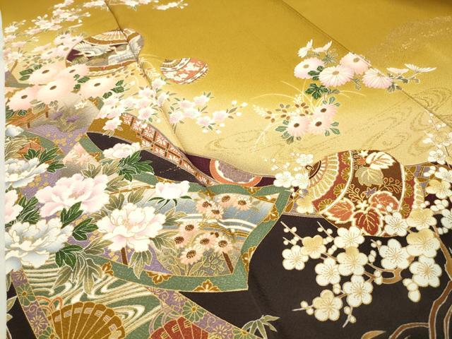 平和屋着物●訪問着　鈴　飛鶴花文　暈し染め　金彩　正絹　逸品　未使用　CABC8175gh_3