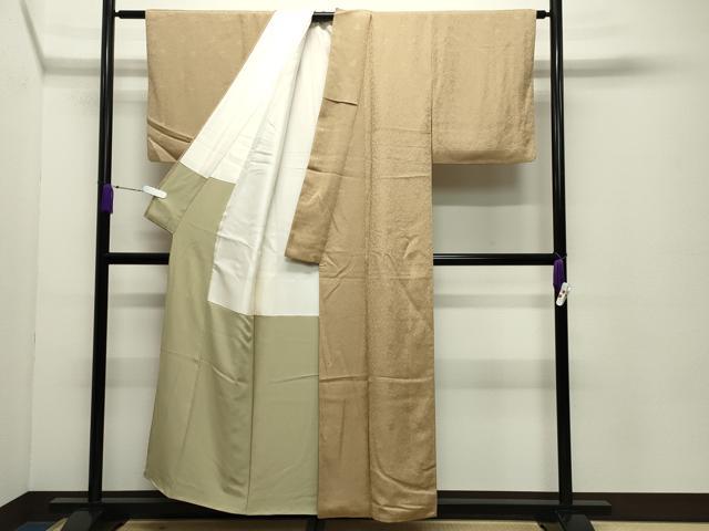 平和屋着物●上質な色無地　更紗花唐草地紋　飴色　正絹　逸品　CABC8203gh_2