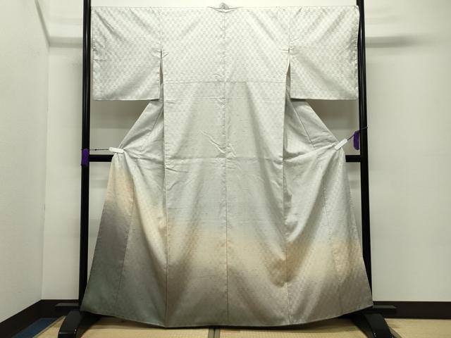 平和屋着物●訪問着　ぜんまい紬　市松霞文　正絹　逸品　CABC8221gh