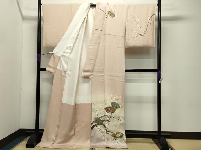 レディース 付下げ 紬 手描き 「梅」平織り 正絹 152cm