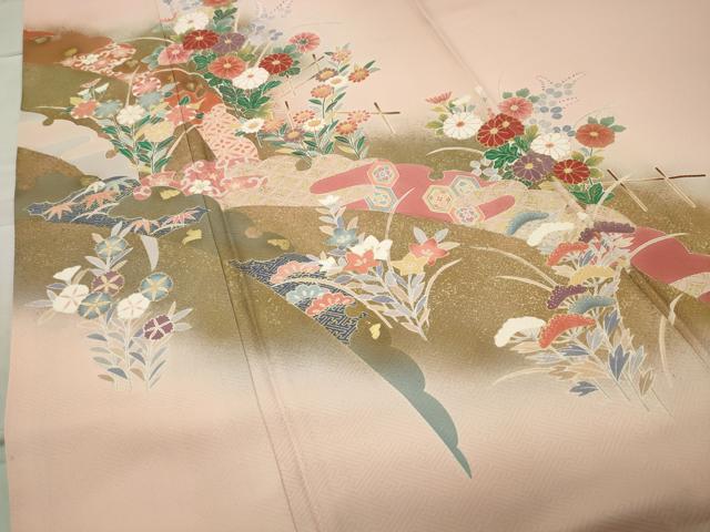 平和屋着物●訪問着　雪芝花文　暈し染め　金彩　正絹　逸品　CABC8294gh 平和屋着物○訪問着 雪芝花文 暈し染め 金彩 正絹 逸品 CABC8294ghの