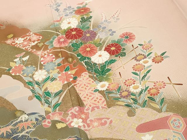 平和屋着物●訪問着　雪芝花文　暈し染め　金彩　正絹　逸品　CABC8294gh 平和屋着物○訪問着 雪芝花文 暈し染め 金彩 正絹 逸品 CABC8294ghの