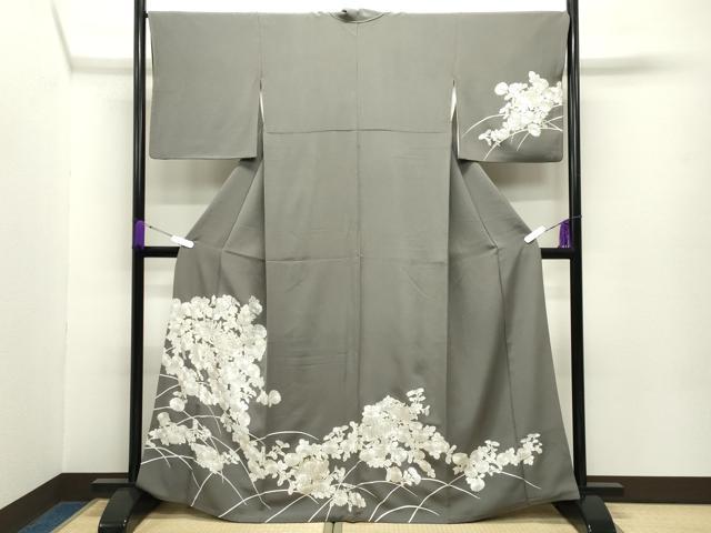 平和屋着物●訪問着　総刺繍　草花文　金糸　正絹　逸品　CABC8353gh