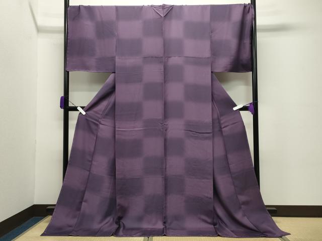 平和屋着物●上質な小紋　市松文　暈し染め　ロング丈　正絹　逸品　未使用　CABC8374gh_1