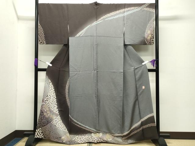 平和屋着物●十日町　名門　滝泰謹製　中国三大刺繍　相良刺繍　訪問着　辻が花　絞り　暈し染め　金通し地　正絹　逸品　CABC8390gh