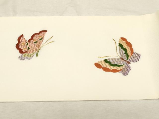 平和屋着物●塩瀬　九寸名古屋帯　総刺繍　舞蝶文　金糸　正絹　逸品　CABC8432dy 平和屋着物○塩瀬 九寸名古屋帯 総刺繍 舞蝶文 金糸 正絹 逸品