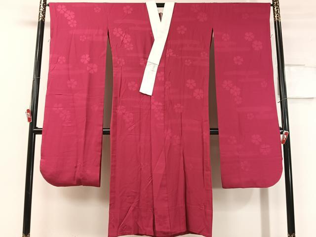 平和屋着物●振袖用長襦袢　無双仕立て　霞撫子地紋　中紅色　正絹　逸品　CABC9616vp