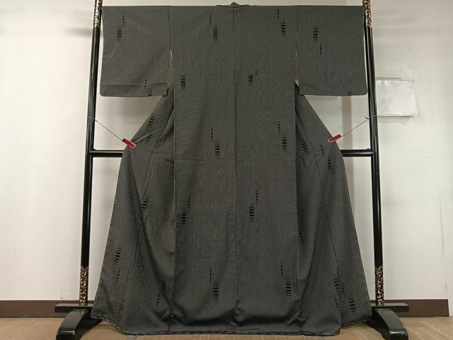平和屋着物●本塩沢　吉祥文　黒地　正絹　逸品　未使用　CABC9650vp_1