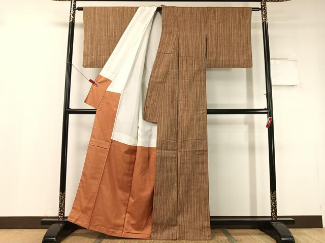 平和屋着物●上質な紬　雨縞　正絹　逸品　CABC9678vp_2