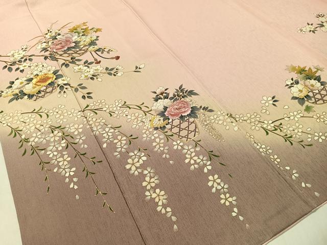平和屋着物●訪問着　刺繍　花篭文　暈し染め　金彩　さが美扱い　正絹　逸品　CABC9687vp_2