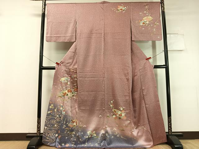 平和屋着物●訪問着　地紙流水花文　たたき染め　金彩　正絹　逸品　CABC9688vp